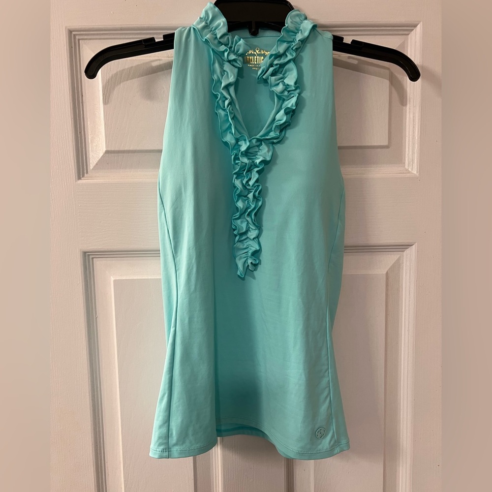 Lilly Pulitzer Aqua Luxletic SPF 50 Razorback Ruffle Top Size XXS